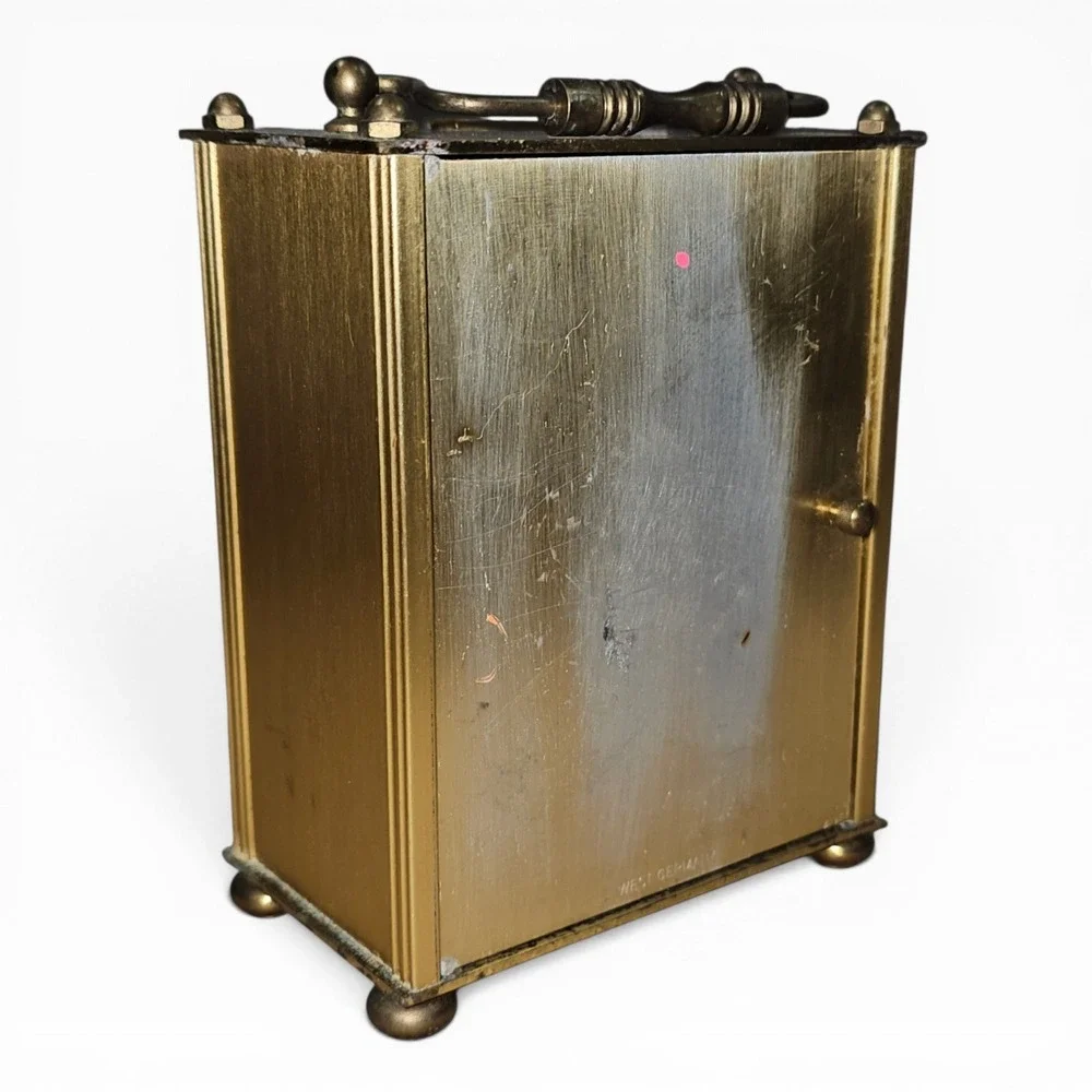 vintage Carriage Clock Gold Fair Jostens‎ West Germany Quartz Roman Numeral Dial